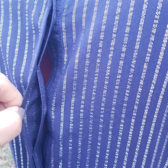 Wild Fang Empower Shirt Dress Navy Lurex Stripe Short Sleeve Collar Xlarge - Picture 4 of 7